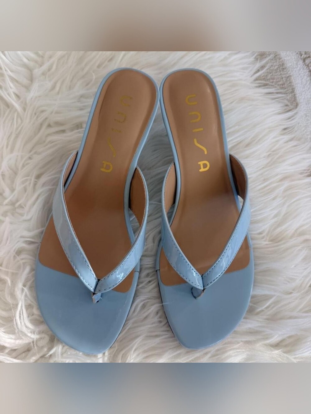 Unisa Baby Blue Patent Thong Sandals for Women